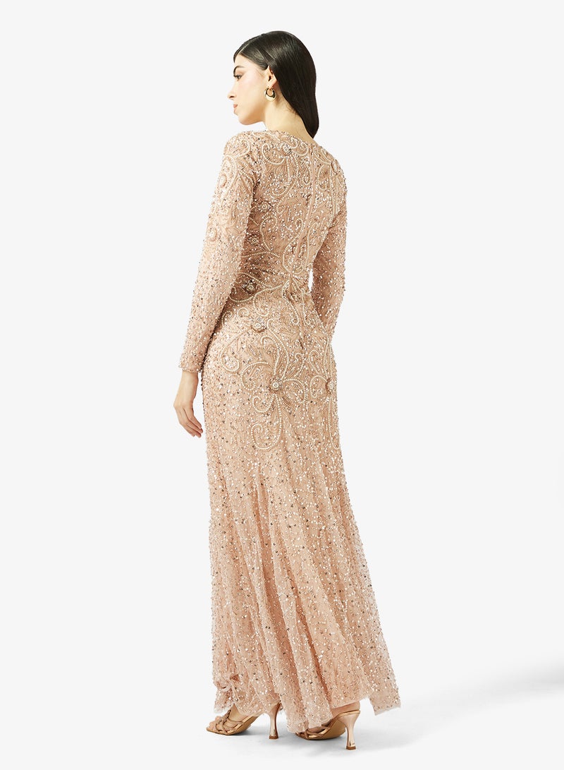 MARYISA Printed Crew Neck Pleated Maxi Dress - Image 2